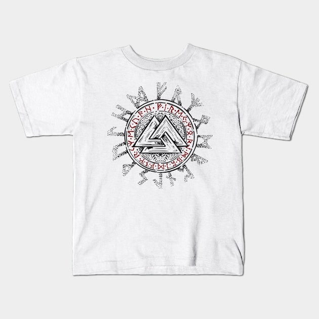 Valknut with runes Kids T-Shirt by BlackForge